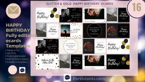 Happy Birthday Glitter & Gold eCards showcase of the 16 pkg collection 