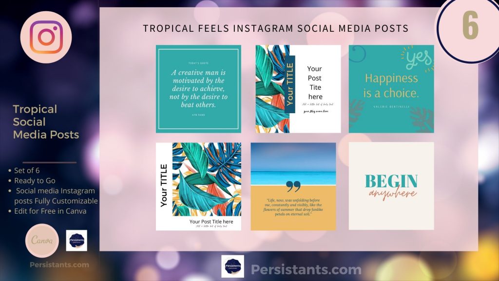 Instagram Tropical Feels Collection Instagram Social Media Posts Vol1 ...