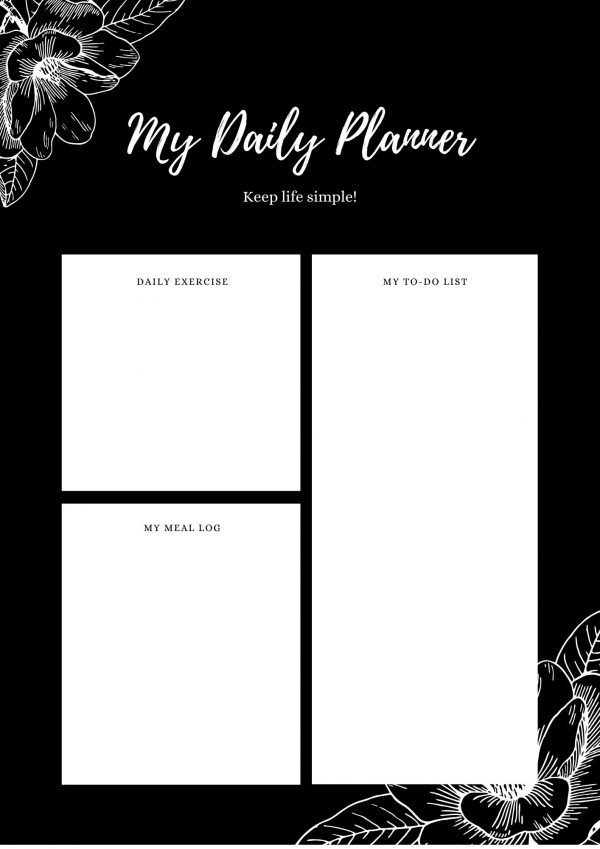 Black white Box Daily Floral Planner