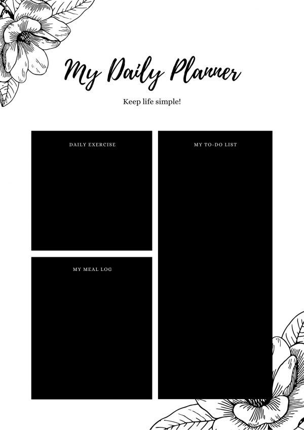 White with Black Box My daily Planner Printable