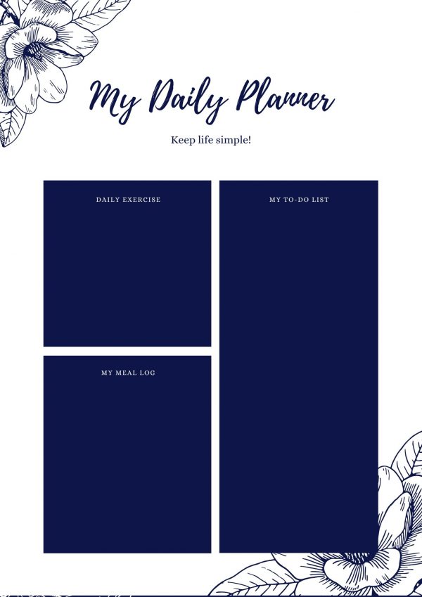 3 NAVY White &BLK Daily Floral Planner