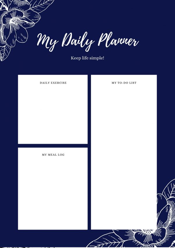 1 NAVY White Daily Floral Planner