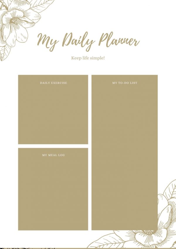 White and Gold Box Daily Floral Planner