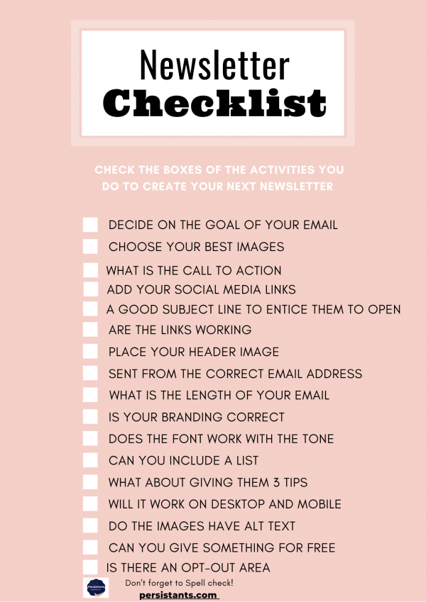email newsletter checklist from Persistants.com