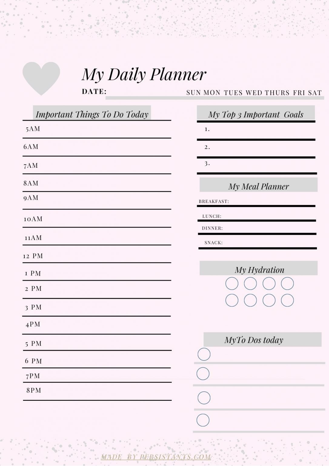 Simple Daily Planner Printable - Persistants