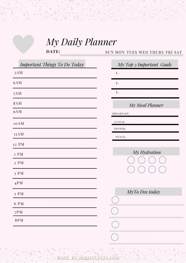 Simple Daily Planner Printable - Persistants