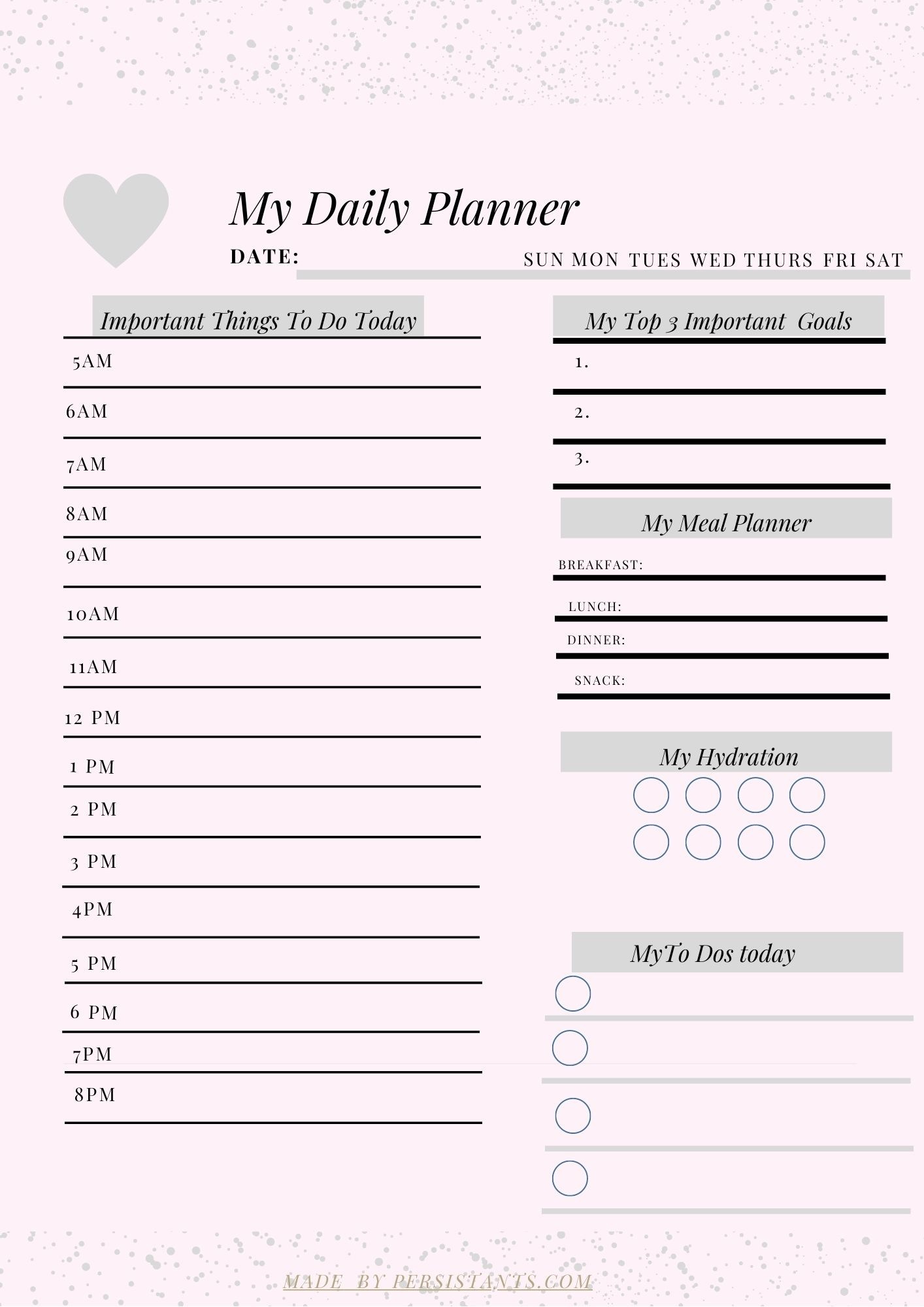 Weekly Planner Printable Simple Background Pattern
