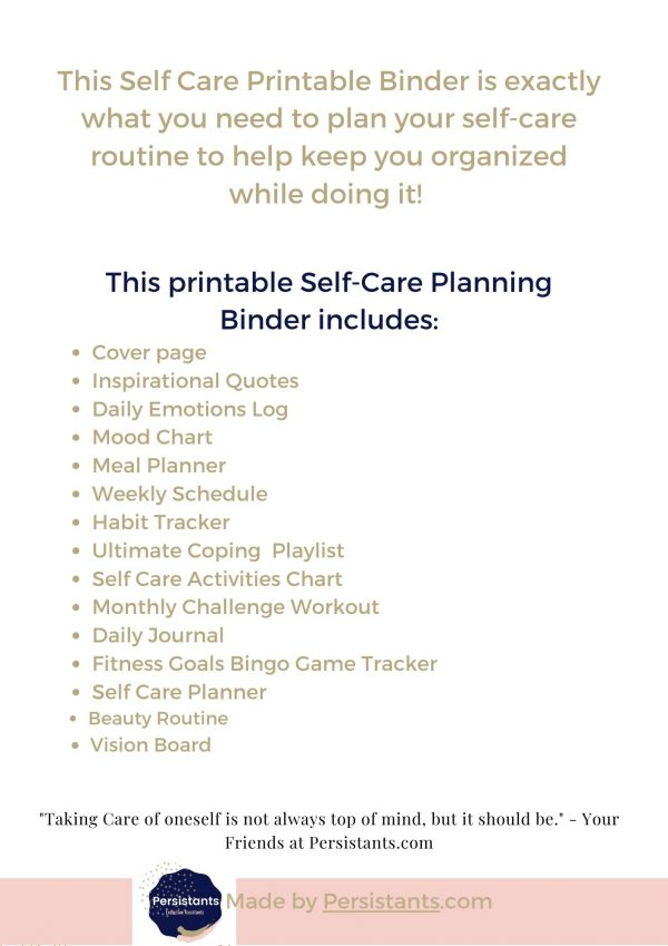Self Care Planner includes