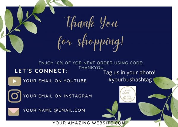 Blue Thank you for shopping card