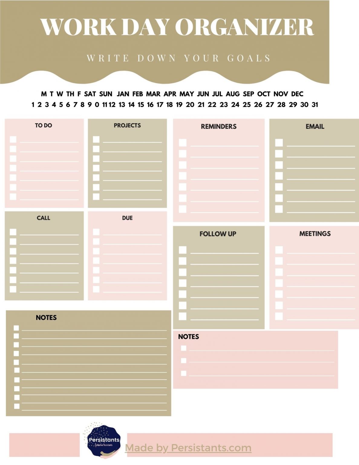 Workday Organizer planner Persistants